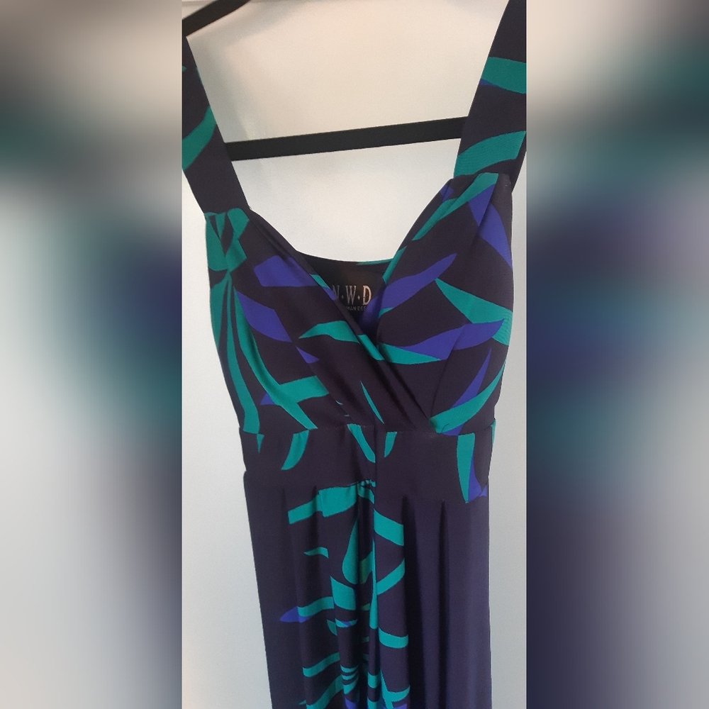 Nautical Summer Tropical Long Maxi Navy, Colbalt Blue And Green Dress Size Small